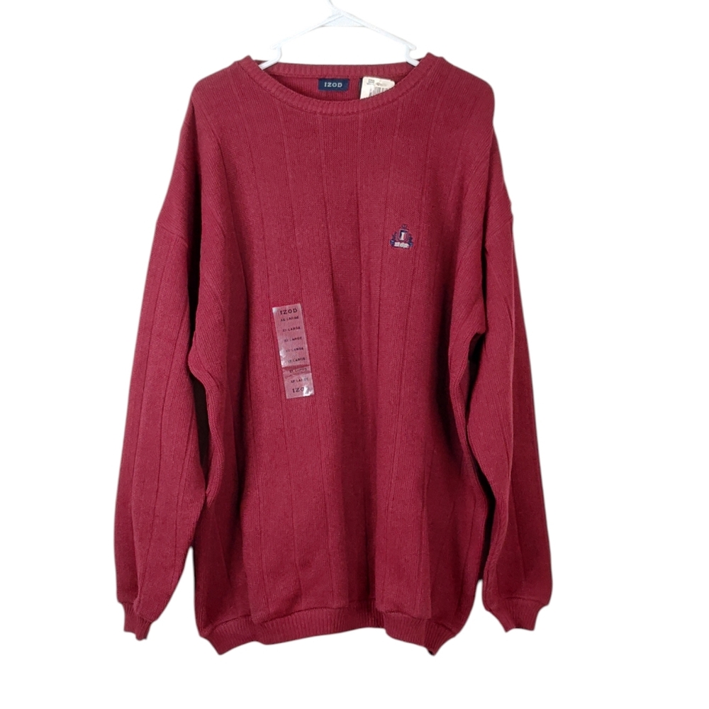 IZOD Vintage Men’s Ribbed Knit Sweater Burgundy Red XXL Classic Logo
